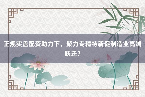 正规实盘配资助力下，聚力专精特新促制造业高端跃迁？