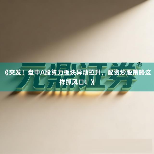 《突发！盘中A股算力板块异动拉升，配资炒股策略这样抓风口！》