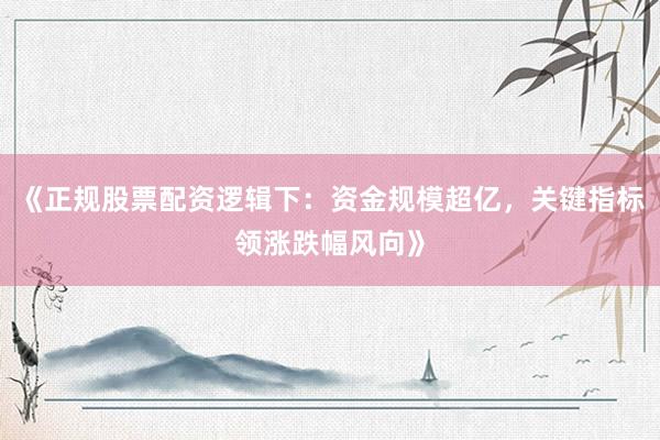 《正规股票配资逻辑下：资金规模超亿，关键指标领涨跌幅风向》