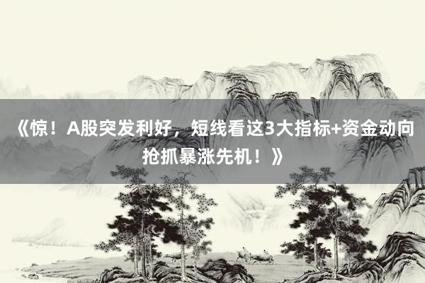 《惊！A股突发利好，短线看这3大指标+资金动向抢抓暴涨先机！》