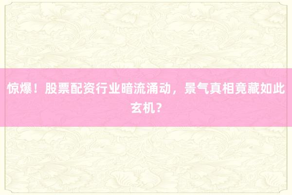 惊爆！股票配资行业暗流涌动，景气真相竟藏如此玄机？