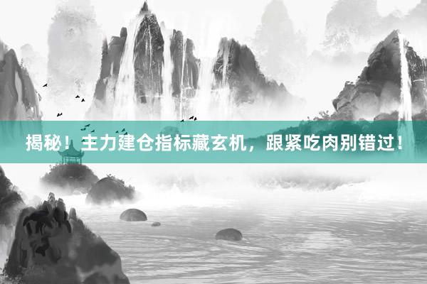 揭秘！主力建仓指标藏玄机，跟紧吃肉别错过！