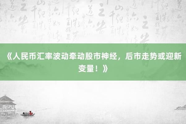 《人民币汇率波动牵动股市神经，后市走势或迎新变量！》