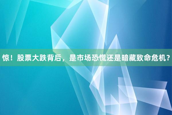 惊！股票大跌背后，是市场恐慌还是暗藏致命危机？