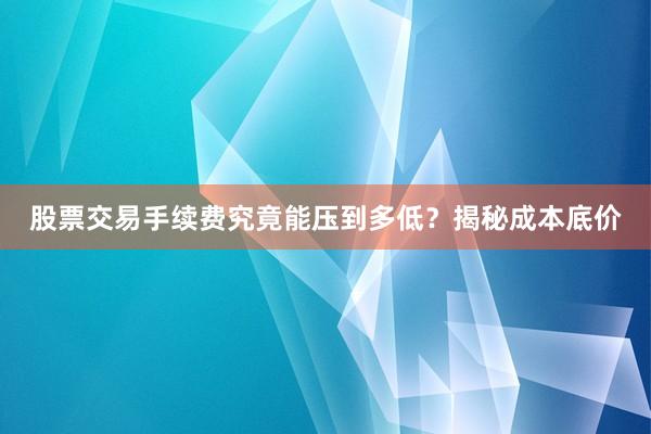 股票交易手续费究竟能压到多低？揭秘成本底价