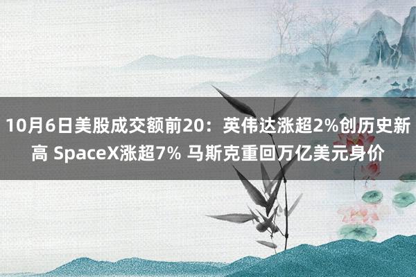 10月6日美股成交额前20：英伟达涨超2%创历史新高 SpaceX涨超7% 马斯克重回万亿美元身价