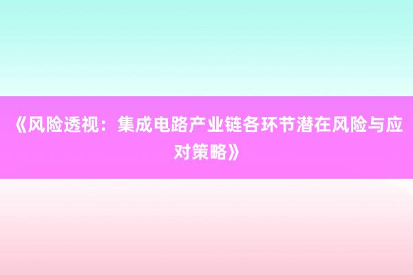 《风险透视：集成电路产业链各环节潜在风险与应对策略》